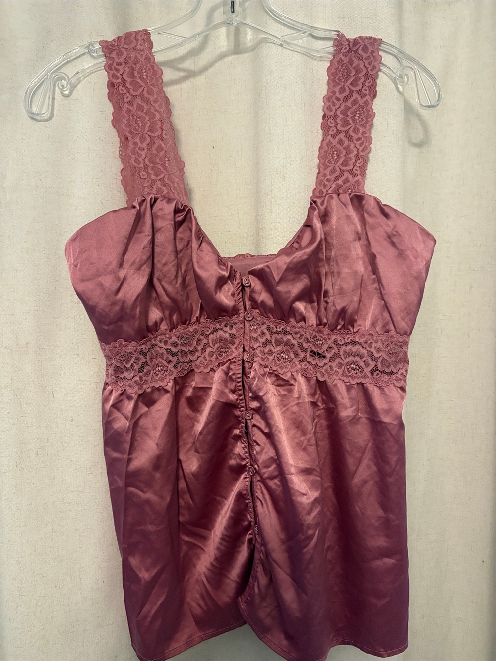VENUS Lace-Trim Satin Chemise in Rose Mauve